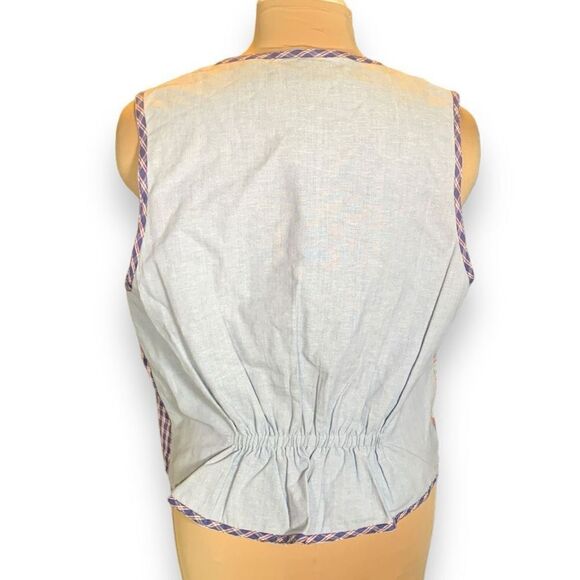 Vintage 90s Vest Tailored Suit Blue Red Heart Gingham Checkered Chambray Denim - Picture 6 of 10